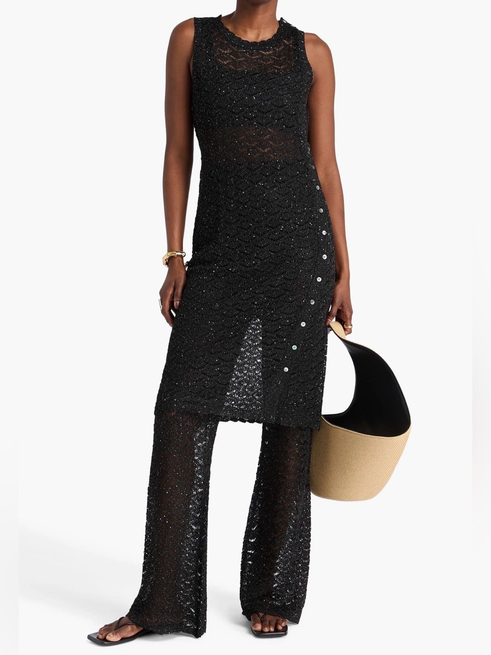 Staud Devan Sequin-Embellished Crochet-Knit Set